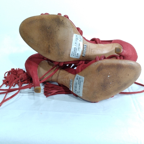 SCHUTZ Valquis Red Nubuck Leather Laced Caged Stiletto Heeled Sandals w/… - Picture 4 of 10
